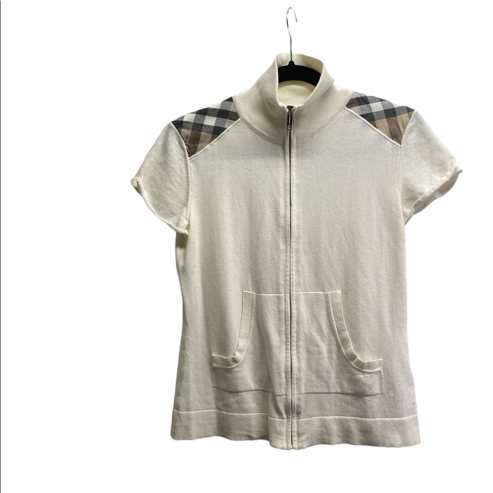 Burberry London Open Front Zip Up Short Sleeve